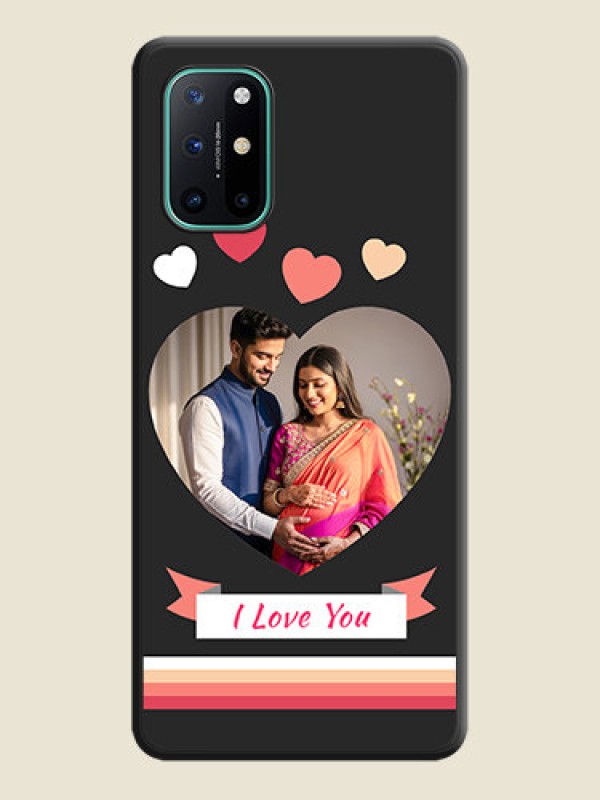 Custom Love Shaped Photo with Colorful Stripes on Personalised Space Black Soft Matte Cases - OnePlus 8T