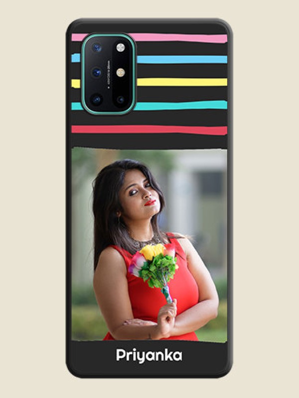 Custom Multicolor Lines with Image on Space Black Personalized Soft Matte Phone Covers - OnePlus 8T