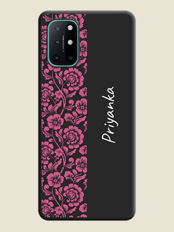 Custom Pink Floral Pattern Design With Custom Text On Space Black Personalized Soft Matte Phone Covers -Oneplus 8T