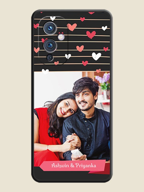 Custom Love Pattern with Name on Pink Ribbon  on Photo on Space Black Soft Matte Back Cover - Oneplus 9 5G