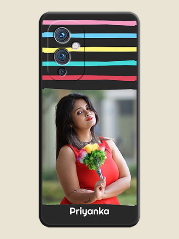 Custom Multicolor Lines with Image on Space Black Personalized Soft Matte Phone Covers - Oneplus 9 5G