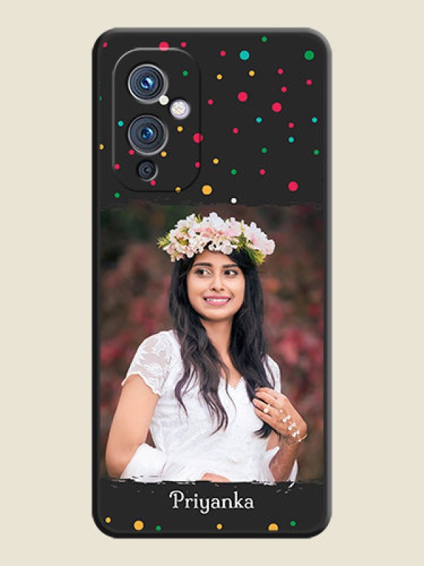 Custom Multicolor Dotted Pattern with Text on Space Black Custom Soft Matte Phone Back Cover - Oneplus 9 5G
