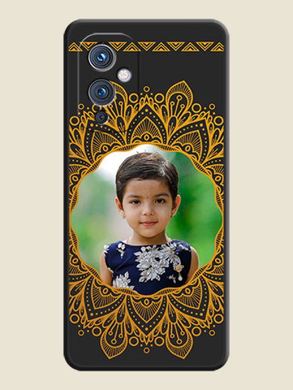 Custom Round Image with Floral Design on Photo on Space Black Soft Matte Mobile Cover - Oneplus 9 5G