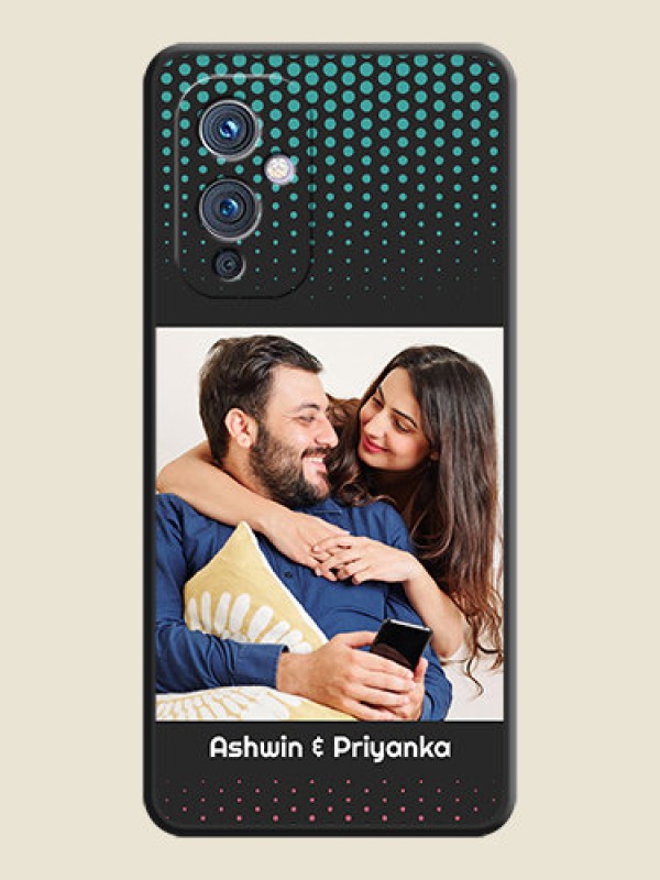 Custom Faded Dots with Grunge Photo Frame and Text on Space Black Custom Soft Matte Phone Cases - Oneplus 9 5G
