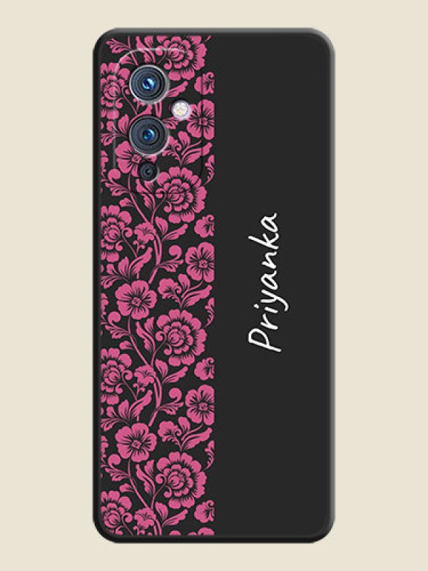 Custom Pink Floral Pattern Design With Custom Text On Space Black Personalized Soft Matte Phone Covers -Oneplus 9 5G