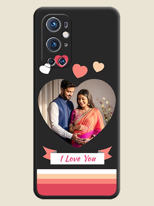 Custom Love Shaped Photo with Colorful Stripes on Personalised Space Black Soft Matte Cases - Oneplus 9 Pro 5G
