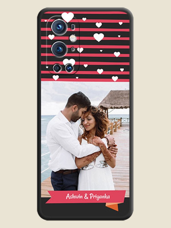 Custom White Color Love Symbols with Pink Lines Pattern on Space Black Custom Soft Matte Phone Cases - Oneplus 9 Pro 5G