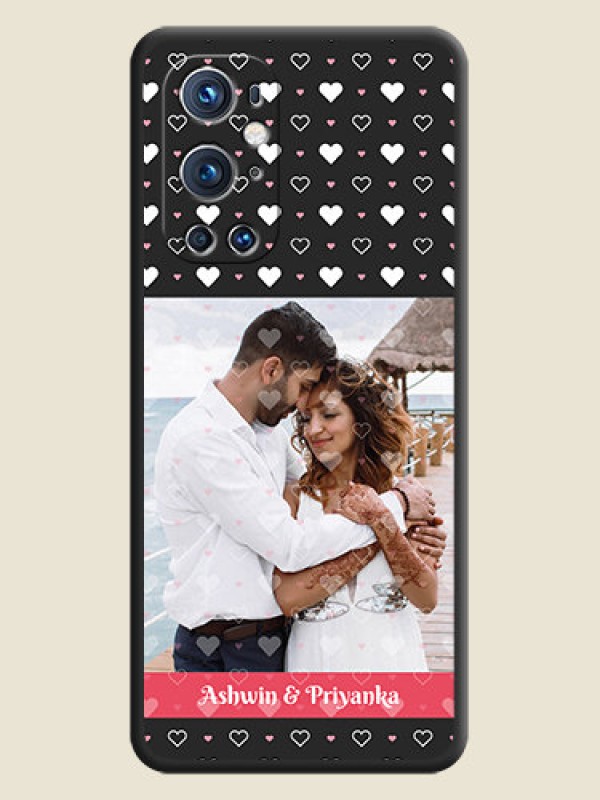 Custom White Color Love Symbols with Text Design on Photo on Space Black Soft Matte Phone Cover - Oneplus 9 Pro 5G