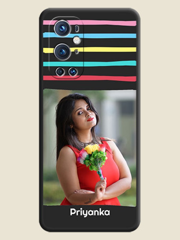 Custom Multicolor Lines with Image on Space Black Personalized Soft Matte Phone Covers - Oneplus 9 Pro 5G