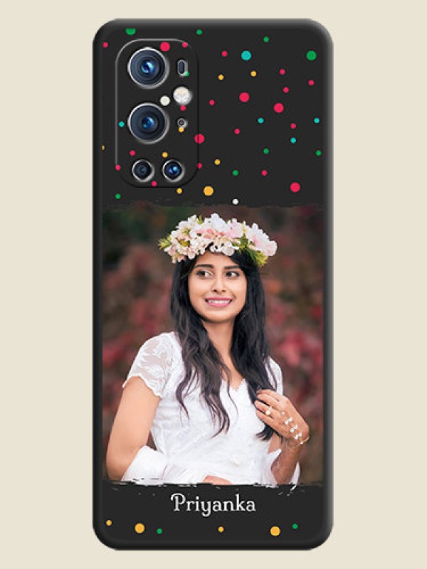 Custom Multicolor Dotted Pattern with Text on Space Black Custom Soft Matte Phone Back Cover - Oneplus 9 Pro 5G