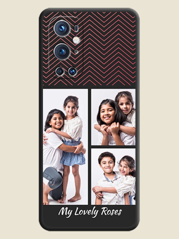 Custom Wave Pattern with 3 Image Holder on Space Black Custom Soft Matte Back Cover - Oneplus 9 Pro 5G