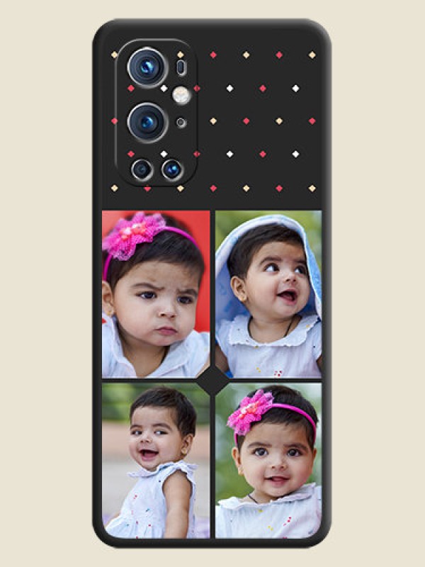 Custom Multicolor Dotted Pattern with 4 Image Holder on Space Black Custom Soft Matte Phone Cases - Oneplus 9 Pro 5G