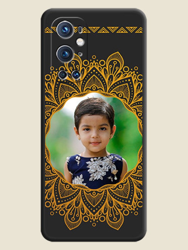 Custom Round Image with Floral Design on Photo on Space Black Soft Matte Mobile Cover - Oneplus 9 Pro 5G