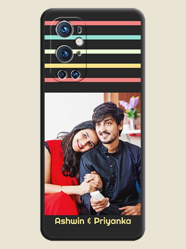 Custom Color Stripes with Photo and Text on Photo on Space Black Soft Matte Mobile Case - Oneplus 9 Pro 5G