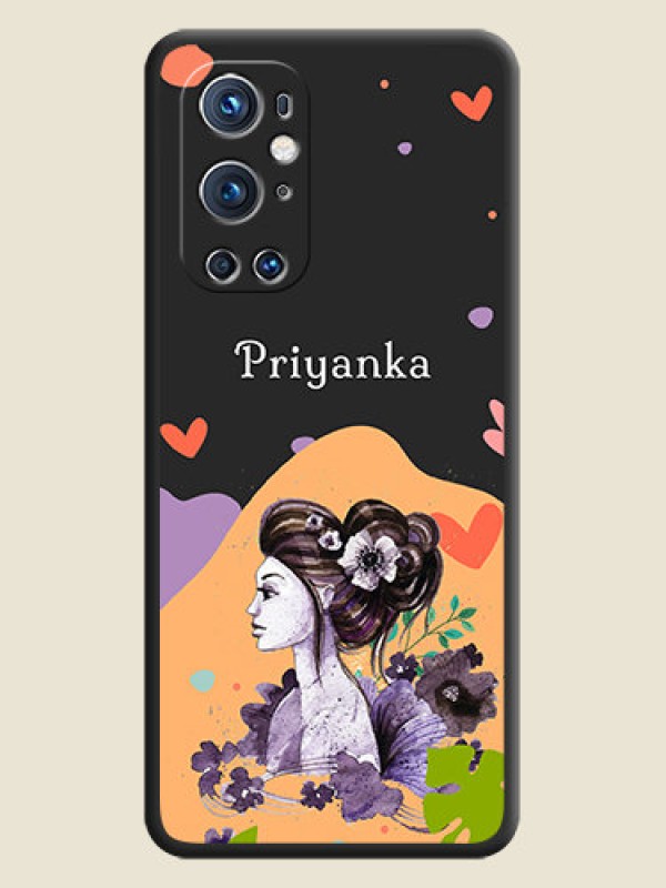 Custom Namecase For Her With Fancy Lady Image On Space Black Personalized Soft Matte Phone Covers -Oneplus 9 Pro 5G