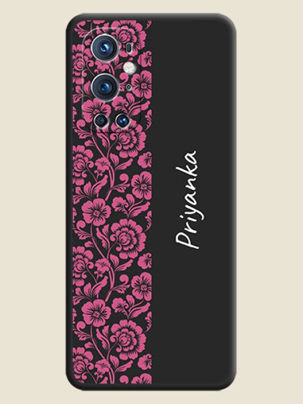 Custom Pink Floral Pattern Design With Custom Text On Space Black Personalized Soft Matte Phone Covers -Oneplus 9 Pro 5G