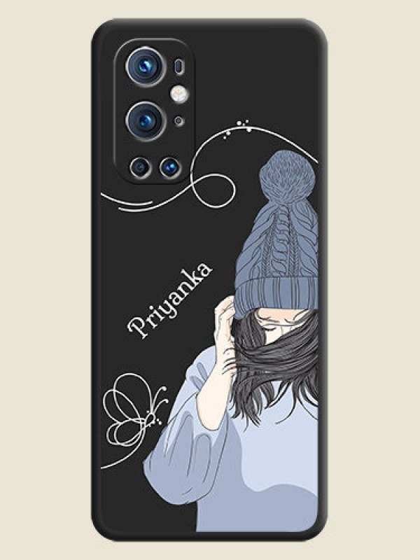 Custom Girl With Blue Winter Outfiit Custom Text Design On Space Black Personalized Soft Matte Phone Covers -Oneplus 9 Pro 5G