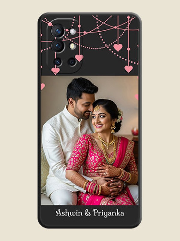 Custom Pink Love Hangings with Text on Space Black Custom Soft Matte Back Cover - Oneplus 9R 5G