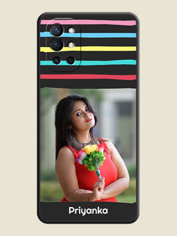 Custom Multicolor Lines with Image on Space Black Personalized Soft Matte Phone Covers - Oneplus 9R 5G