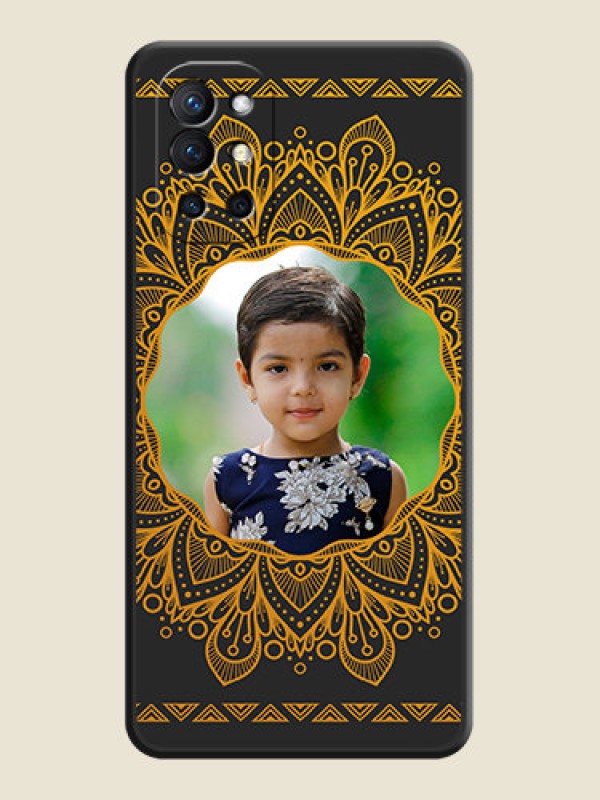 Custom Round Image with Floral Design on Photo on Space Black Soft Matte Mobile Cover - Oneplus 9R 5G