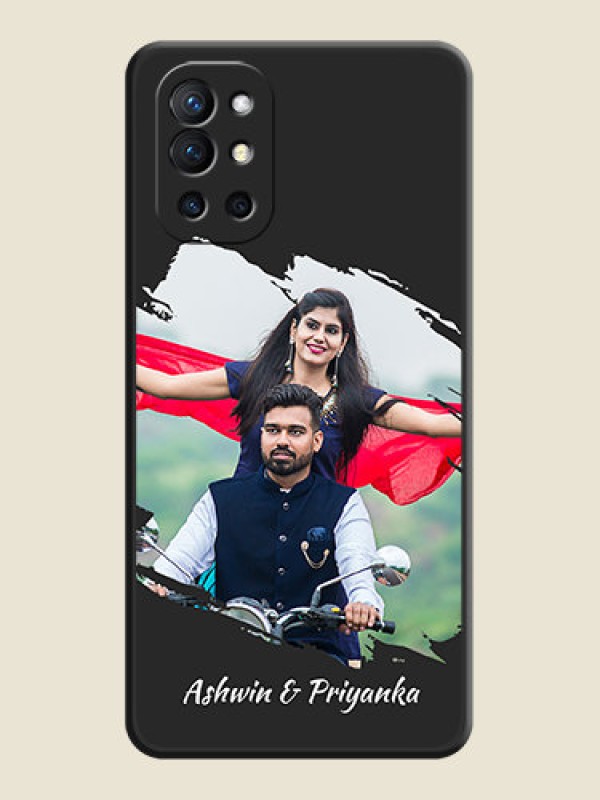 Custom Grunge Brush Strokes on Photo on Space Black Soft Matte Back Cover - Oneplus 9R 5G