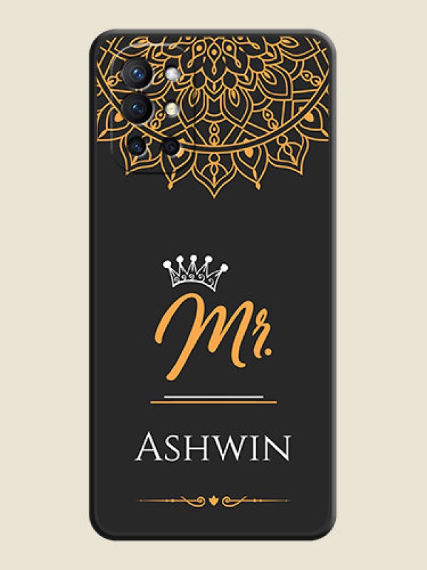 Custom Mr Name with Floral Design  on Personalised Space Black Soft Matte Cases - Oneplus 9R 5G