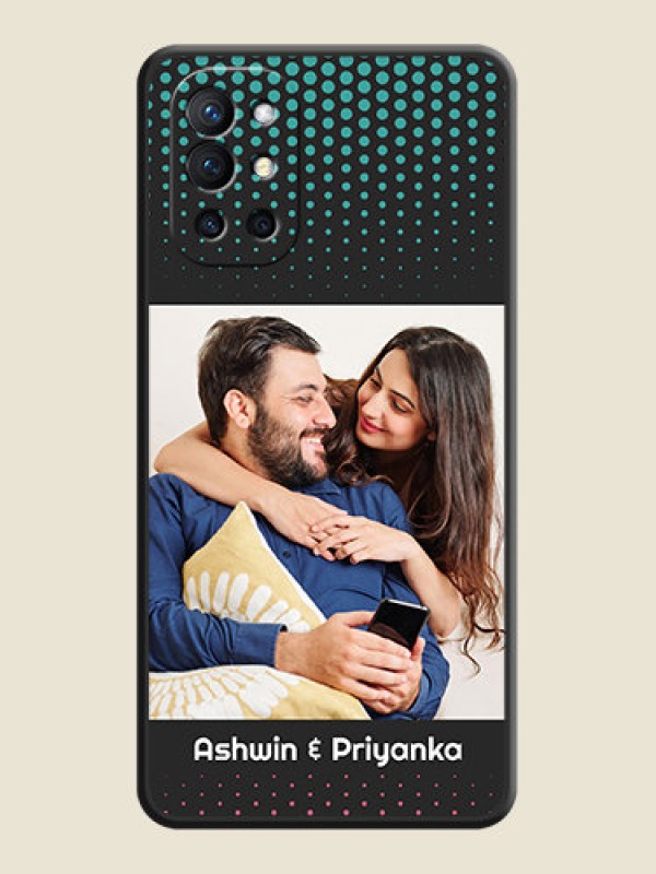 Custom Faded Dots with Grunge Photo Frame and Text on Space Black Custom Soft Matte Phone Cases - Oneplus 9R 5G
