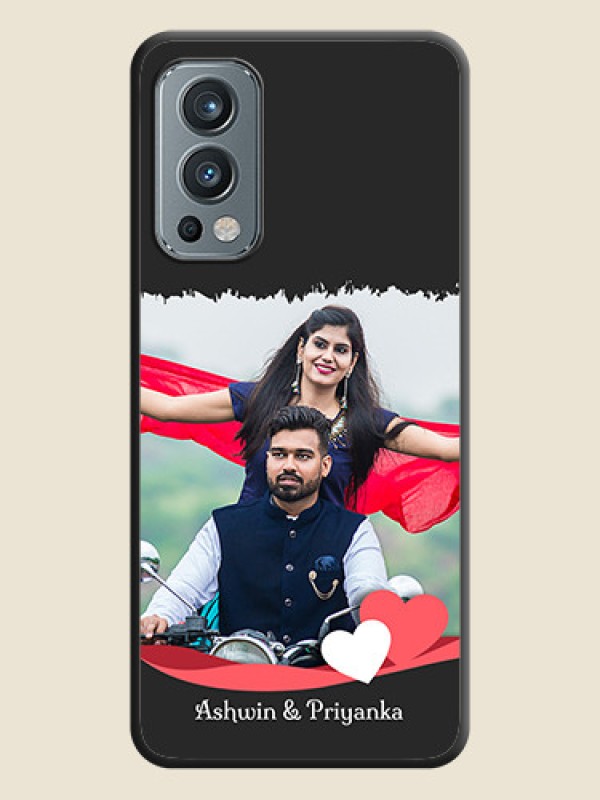 Custom Pin Color Love Shaped Ribbon Design with Text on Space Black Custom Soft Matte Phone Back Cover - OnePlus Nord 2 5G