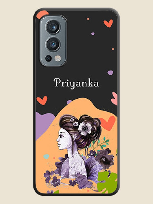 Custom Namecase For Her With Fancy Lady Image On Space Black Personalized Soft Matte Phone Covers -Oneplus Nord 2 5G