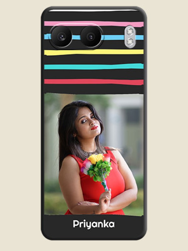 Custom Multicolor Lines with Image On Space Black Custom Soft Matte Mobile Back Cover - Nord 4 5G