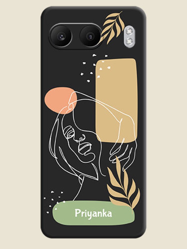 Custom Custom Text With Line Art Of Women & Leaves Design On Space Black Custom Soft Matte Mobile Back Cover - Nord 4 5G