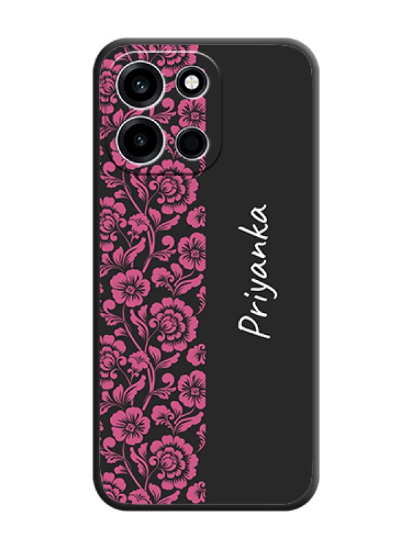 Custom Pink Floral Pattern Design With Custom Text On Space Black Custom Soft Matte Mobile Back Cover - OnePlus Nord 6 5G