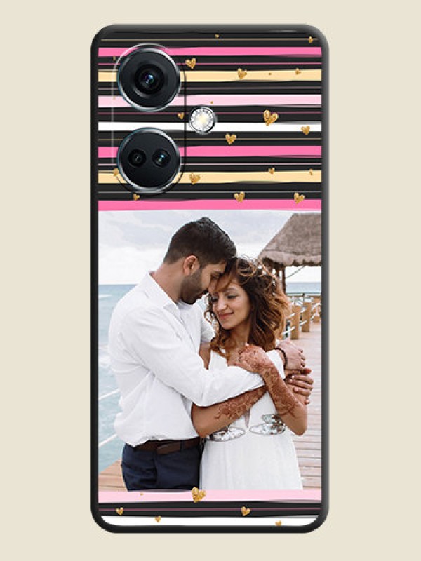 Custom Multicolor Lines and Golden Love Symbols Design - Photo on Space Black Soft Matte Mobile Cover - OnePlus Nord CE 3 5G