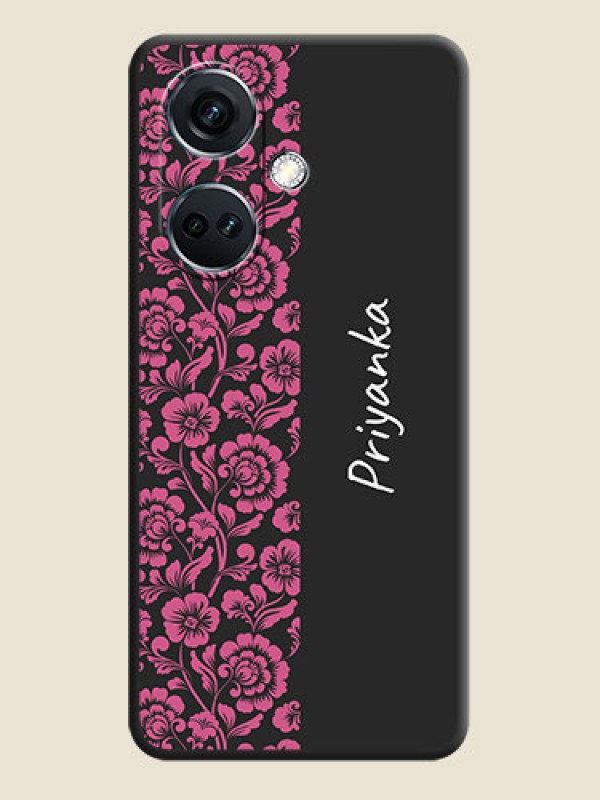 Custom Pink Floral Pattern Design With Custom Text On Space Black Personalized Soft Matte Phone Covers - OnePlus Nord CE 3 5G