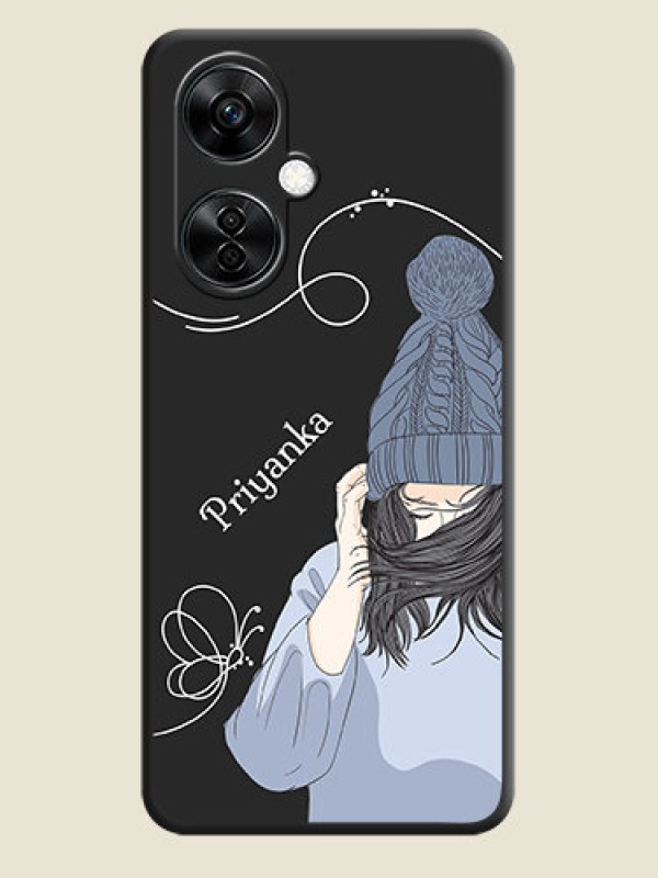 Custom Girl With Blue Winter Outfiit Custom Text Design On Space Black Personalized Soft Matte Phone Covers -Oneplus Nord Ce 3 Lite 5G