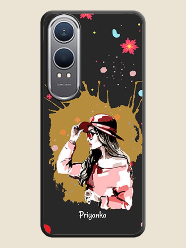 Custom Mordern Lady With Color Splash Background With Custom Text On Space Black Custom Soft Matte Mobile Back Cover - OnePlus Nord CE 4 Lite 5G