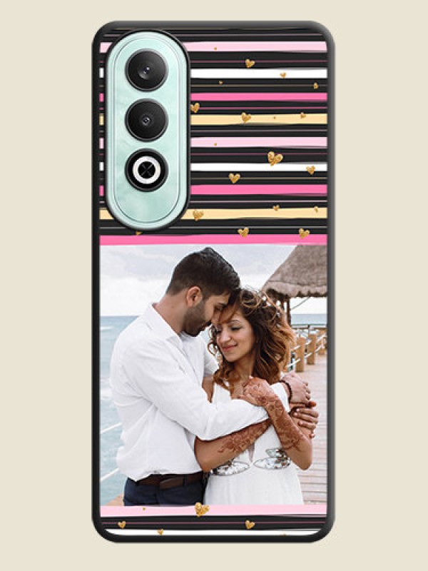 Custom Multicolor Lines and Golden Love Symbols Design - Photo on Space Black Soft Matte Mobile Cover - OnePlus Nord CE 4