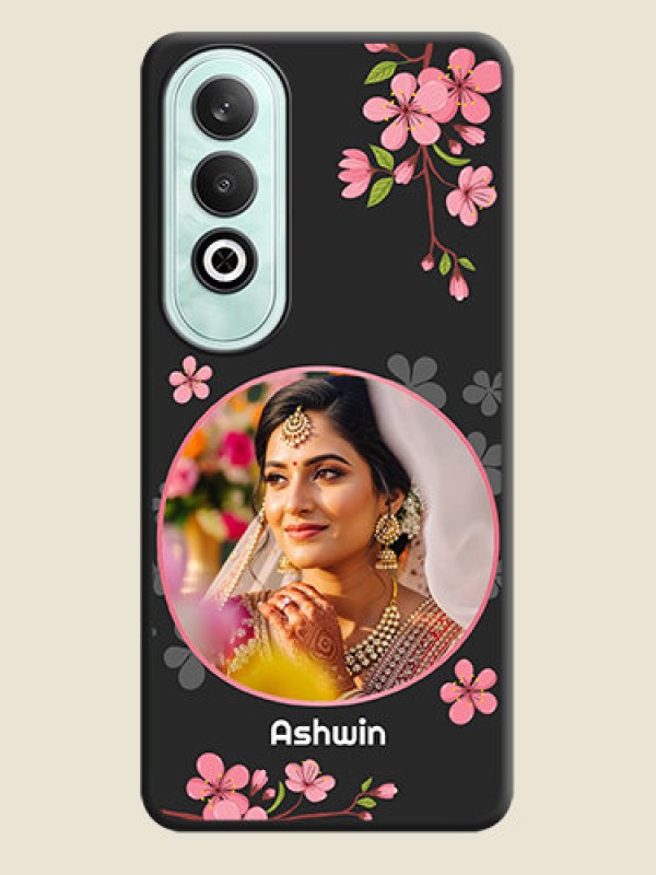 Custom Round Image with Pink Color Floral Design - Photo on Space Black Soft Matte Back Cover - OnePlus Nord CE 4