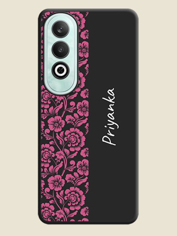Custom Pink Floral Pattern Design With Custom Text On Space Black Personalized Soft Matte Phone Covers - OnePlus Nord CE 4
