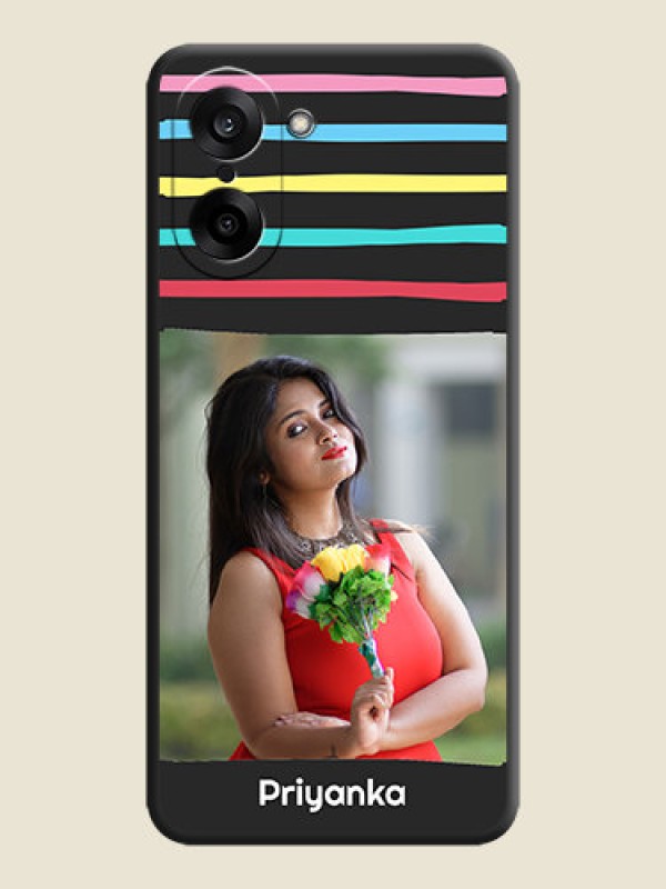 Custom Multicolor Lines with Image On Space Black Custom Soft Matte Mobile Back Cover - OnePlus Nord CE 5 5G