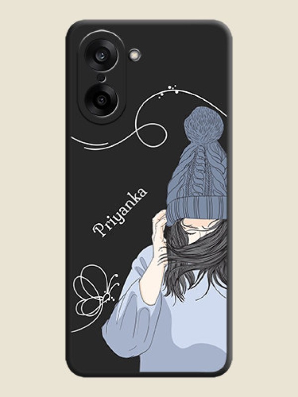 Custom Girl With Blue Winter Outfiit Custom Text Design On Space Black Custom Soft Matte Mobile Back Cover - OnePlus Nord CE 5 5G