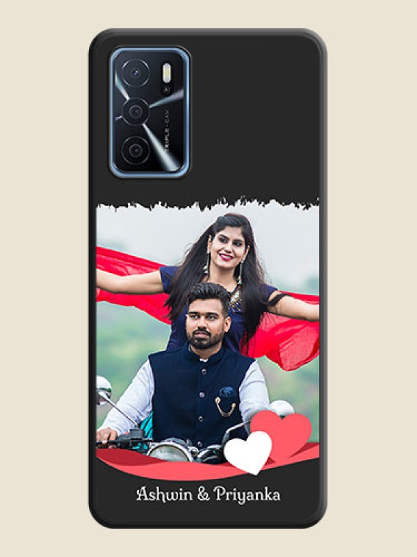 Custom Pin Color Love Shaped Ribbon Design with Text on Space Black Custom Soft Matte Phone Back Cover - Oppo A16