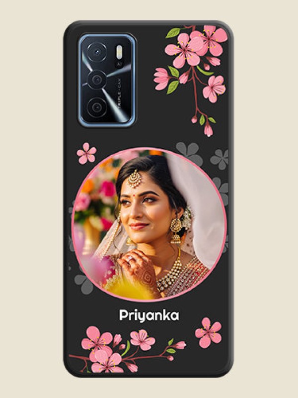 Custom Round Image with Pink Color Floral Design on Photo on Space Black Soft Matte Back Cover - Oppo A16