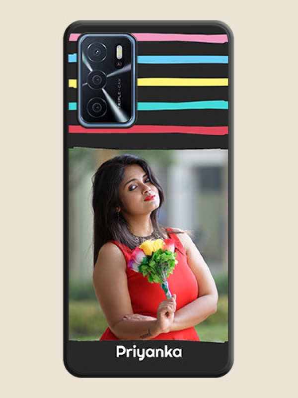 Custom Multicolor Lines with Image on Space Black Personalized Soft Matte Phone Covers - Oppo A16