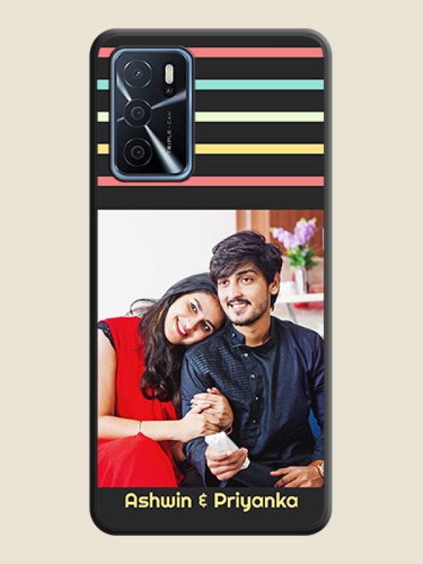 Custom Color Stripes with Photo and Text on Photo on Space Black Soft Matte Mobile Case - Oppo A16
