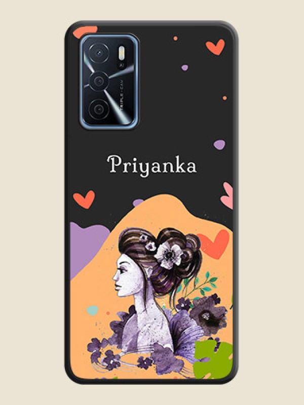 Custom Namecase For Her With Fancy Lady Image On Space Black Personalized Soft Matte Phone Covers -Oppo A16