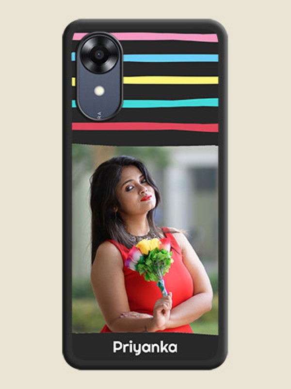 Custom Multicolor Lines with Image on Space Black Personalized Soft Matte Phone Covers - Oppo A17k