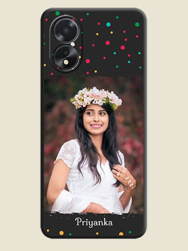Custom Multicolor Dotted Pattern with Text on Space Black Custom Soft Matte Phone Back Cover - Oppo A18