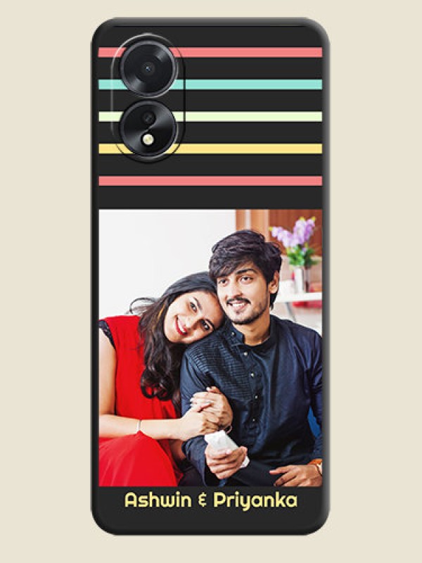Custom Color Stripes with Photo and Text - Photo on Space Black Soft Matte Mobile Case - Oppo A18