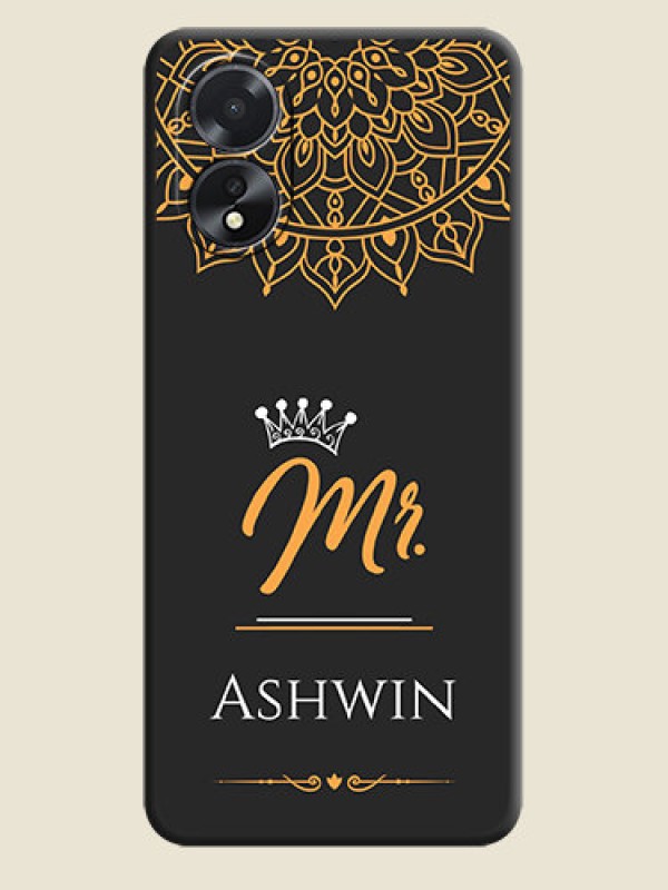 Custom Mr Name with Floral Design on Personalised Space Black Soft Matte Cases - Oppo A18